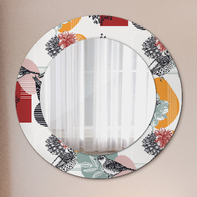 Round decorative wall mirror Abstraction with birds