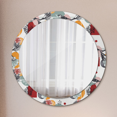 Round decorative wall mirror Abstraction with birds