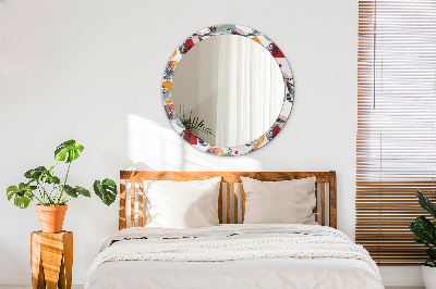 Round decorative wall mirror Abstraction with birds