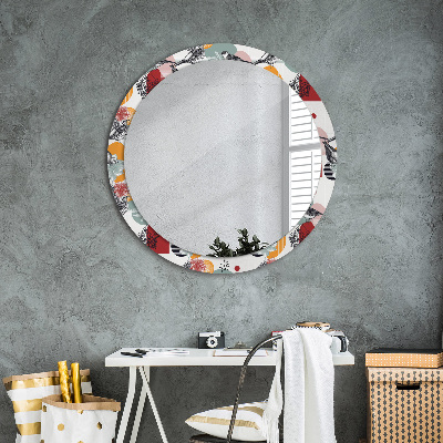 Round decorative wall mirror Abstraction with birds