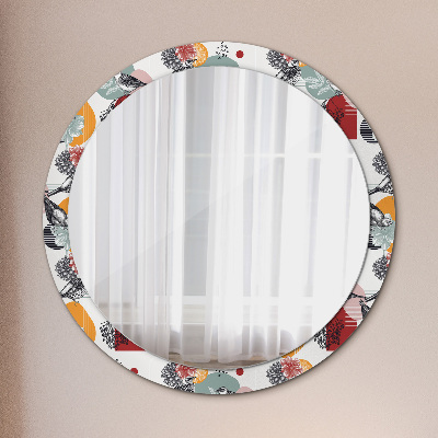 Round decorative wall mirror Abstraction with birds