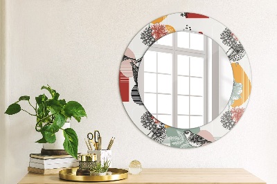 Round decorative wall mirror Abstraction with birds