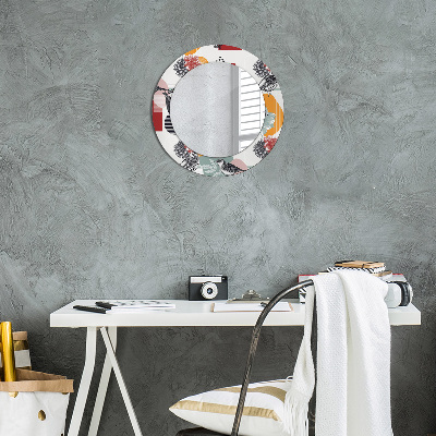 Round decorative wall mirror Abstraction with birds