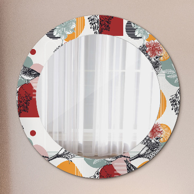 Round decorative wall mirror Abstraction with birds