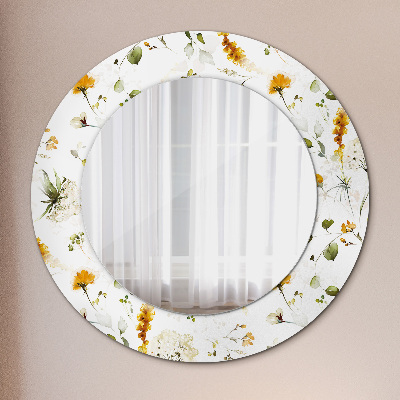 Round decorative wall mirror Field flowers