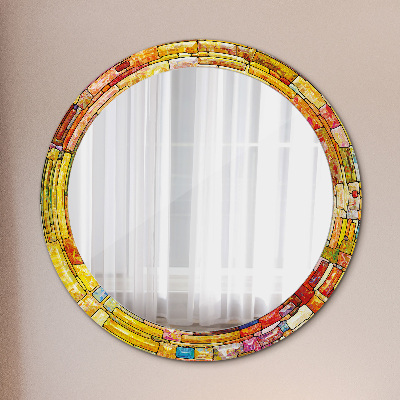 Round decorative wall mirror Colorful stained glass