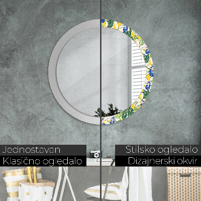 Round decorative wall mirror Blue and yellow orchids