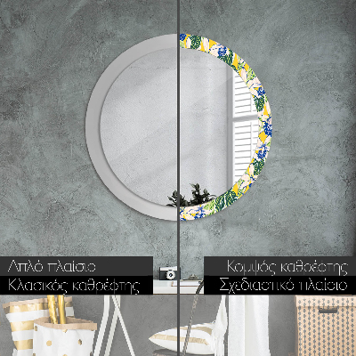 Round decorative wall mirror Blue and yellow orchids