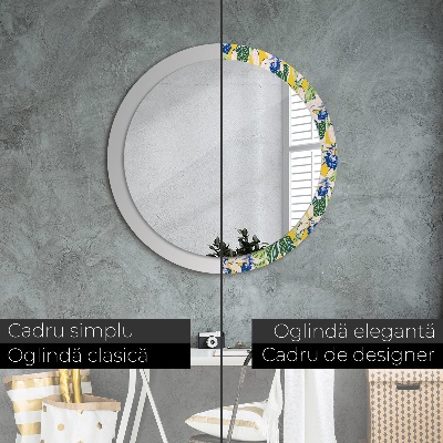 Round decorative wall mirror Blue and yellow orchids