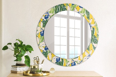 Round decorative wall mirror Blue and yellow orchids