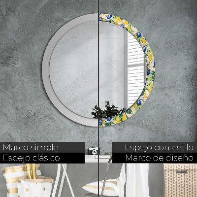 Round decorative wall mirror Blue and yellow orchids