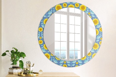 Round mirror decor Geometric sunflowers