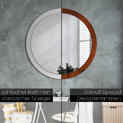 Round decorative wall mirror Natural wood