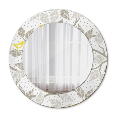 Round decorative wall mirror Yellow birds on branches