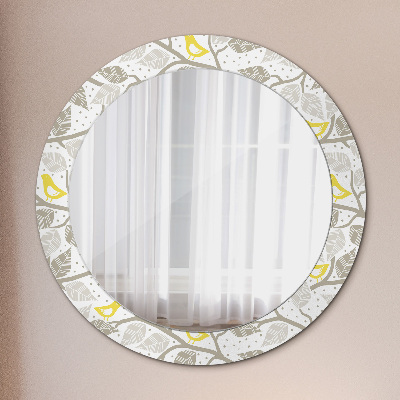 Round decorative wall mirror Yellow birds on branches