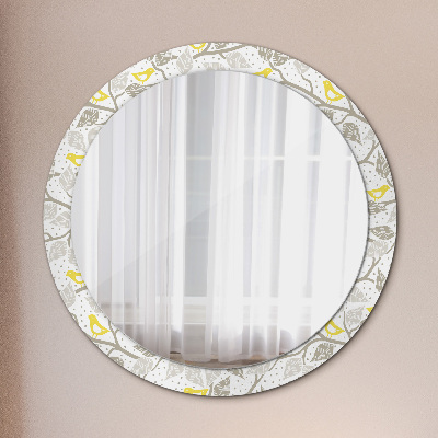 Round decorative wall mirror Yellow birds on branches