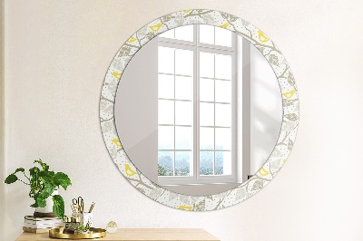 Round decorative wall mirror Yellow birds on branches