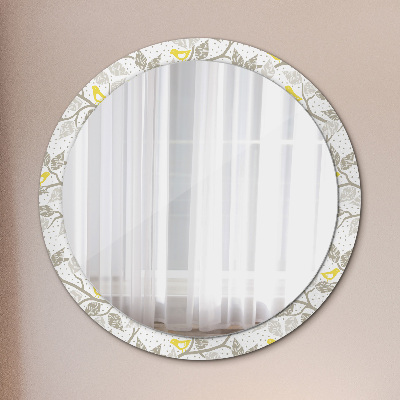 Round decorative wall mirror Yellow birds on branches