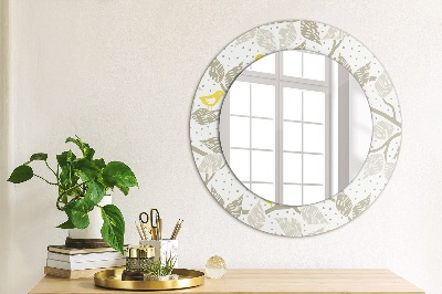 Round decorative wall mirror Yellow birds on branches