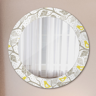 Round decorative wall mirror Yellow birds on branches