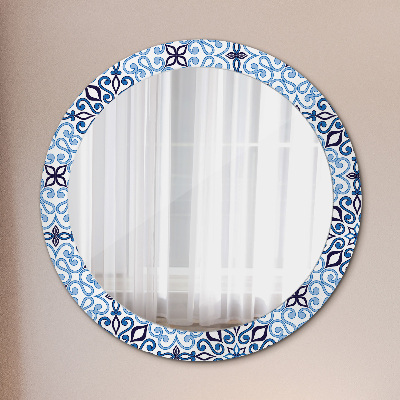 Round decorative wall mirror Blue arabic pattern