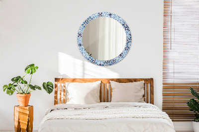 Round decorative wall mirror Blue arabic pattern