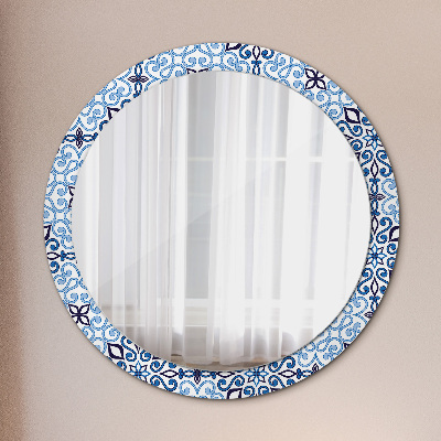 Round decorative wall mirror Blue arabic pattern