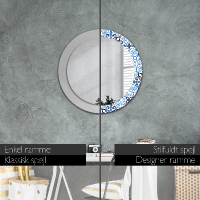 Round decorative wall mirror Blue arabic pattern