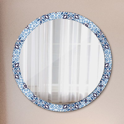 Round decorative wall mirror Blue arabic pattern