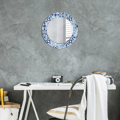 Round decorative wall mirror Blue arabic pattern