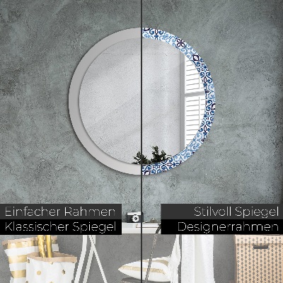 Round decorative wall mirror Blue arabic pattern