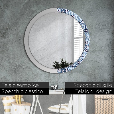 Round decorative wall mirror Blue arabic pattern