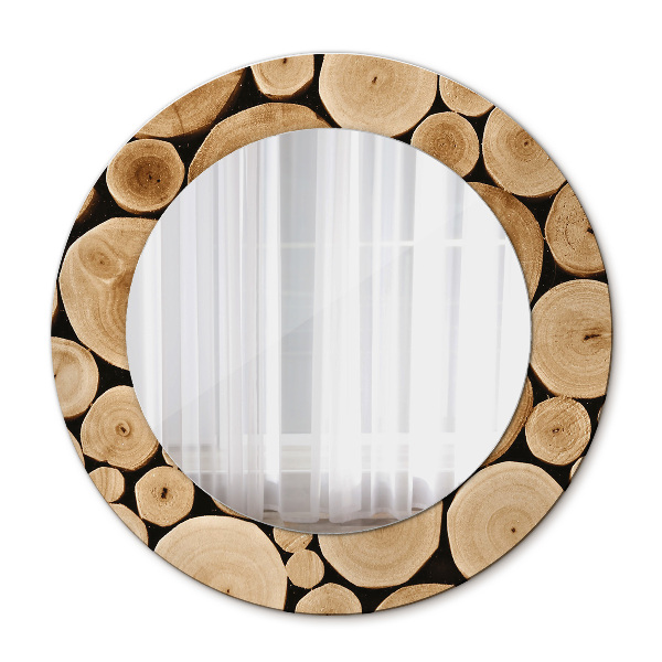 Round decorative wall mirror Wood logs