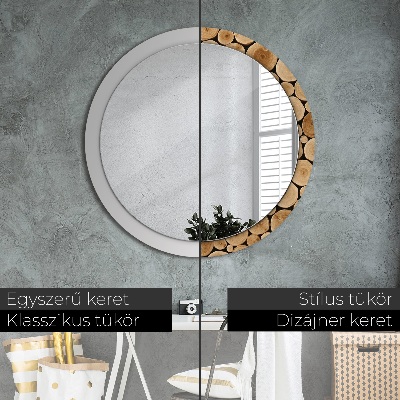 Round decorative wall mirror Wood logs