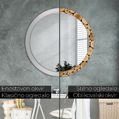 Round decorative wall mirror Wood logs