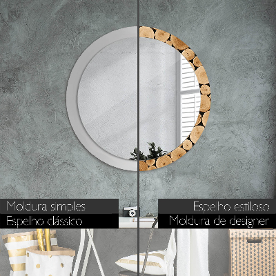 Round decorative wall mirror Wood logs