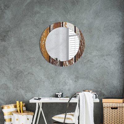 Round mirror printed frame Vintage dark wood