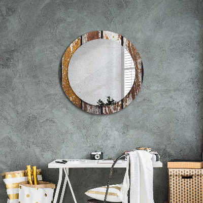 Round mirror printed frame Vintage dark wood