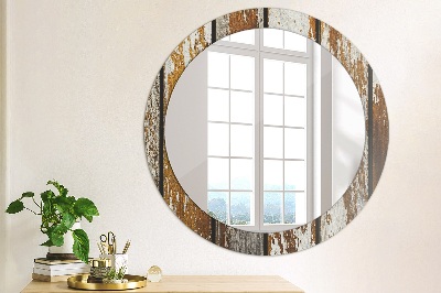 Round mirror printed frame Vintage dark wood