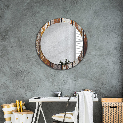 Round mirror printed frame Vintage dark wood