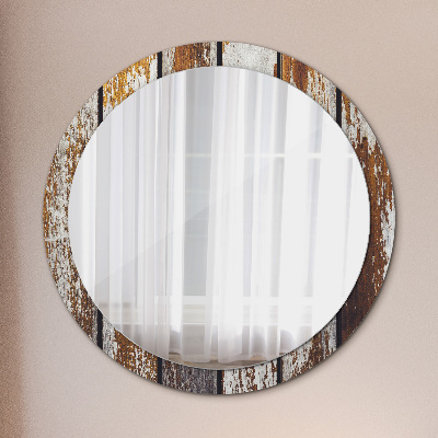 Round mirror printed frame Vintage dark wood