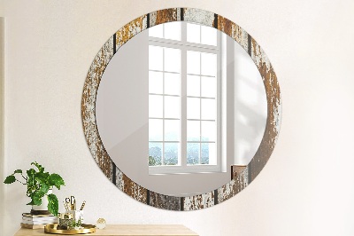 Round mirror printed frame Vintage dark wood