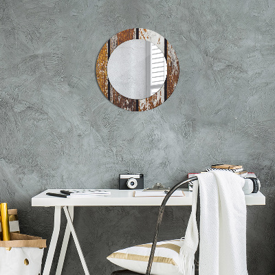 Round mirror printed frame Vintage dark wood