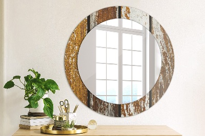 Round mirror printed frame Vintage dark wood