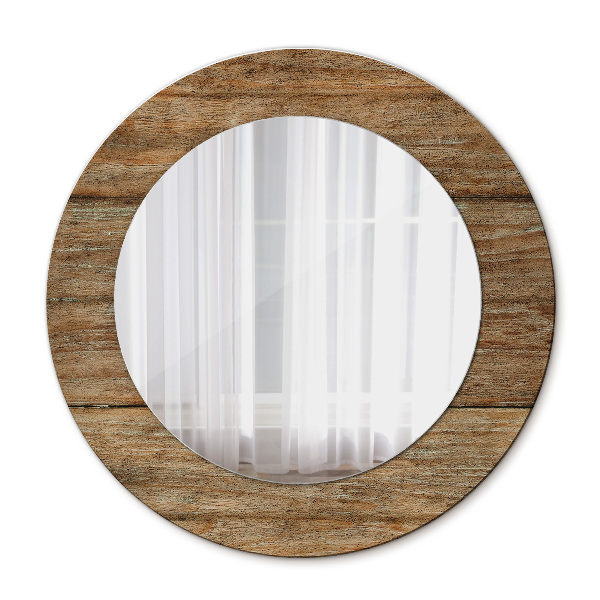 Round mirror printed frame Old wood