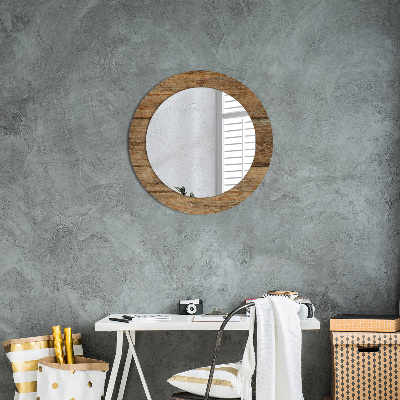 Round mirror printed frame Old wood