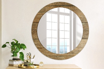 Round mirror printed frame Old wood