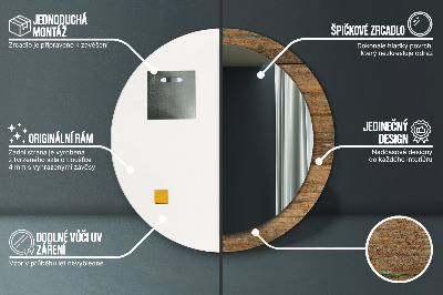 Round mirror printed frame Old wood