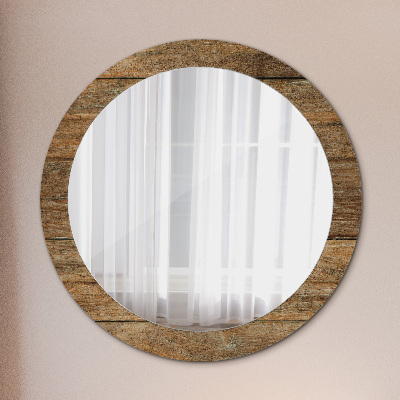 Round mirror printed frame Old wood