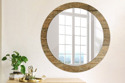 Round mirror printed frame Old wood